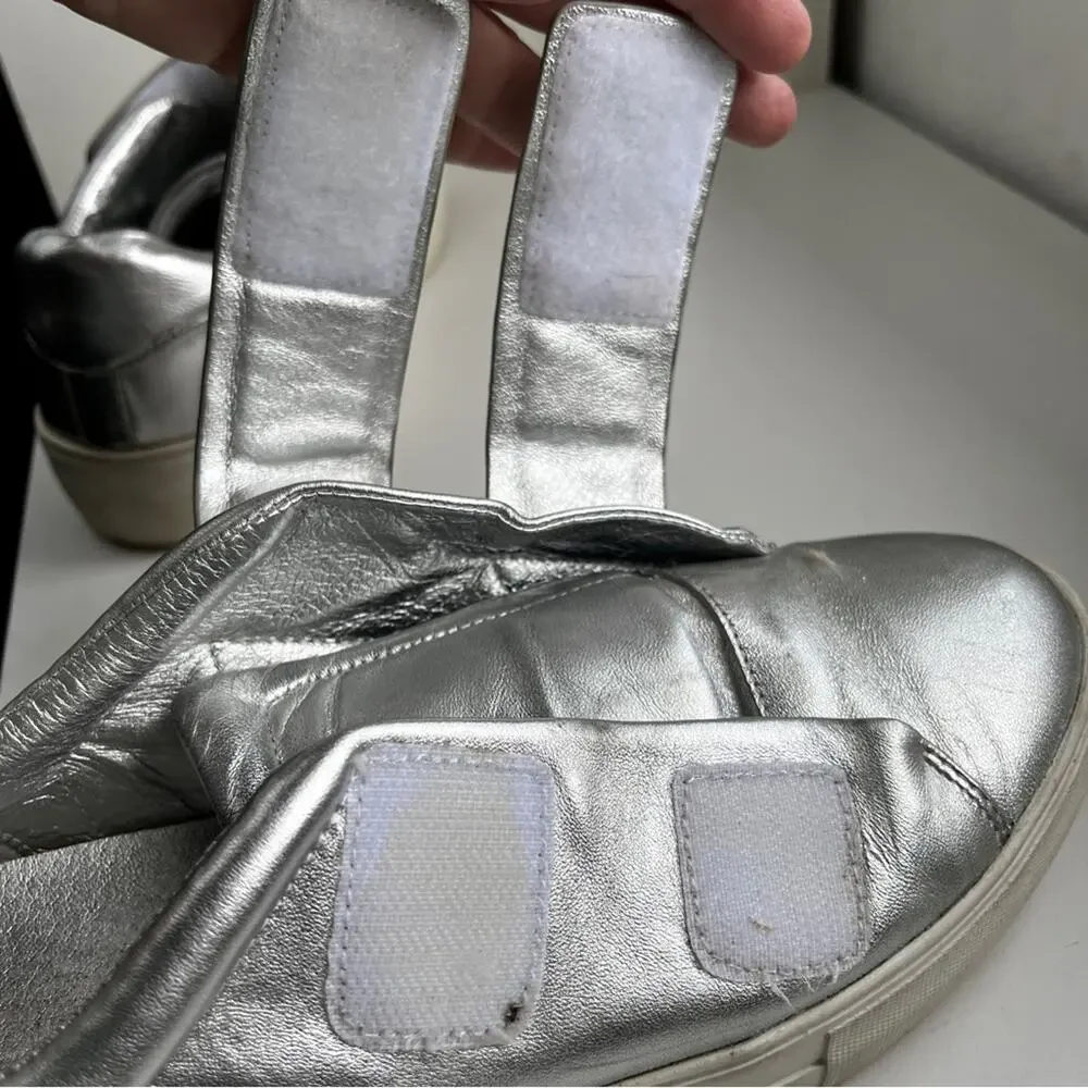 J Slides Silver slip onSneakers hook loop closure size 8.5